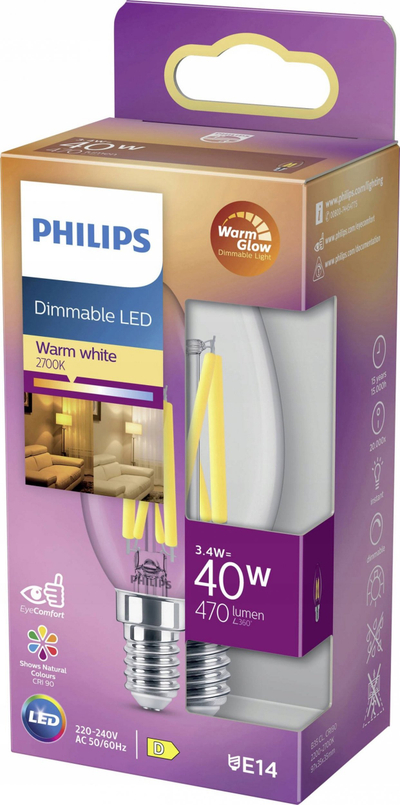 Llambë LED Philips 871951432421300 Candle, 3.4W, E14, dritë e ngrohtë