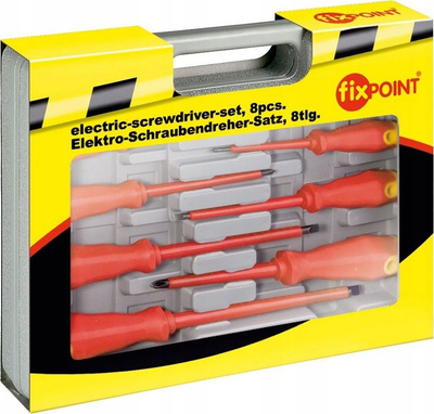 Set kaçavidash elektrike Fixpoint 77113, 7 copë, me testues tensioni, në kuti