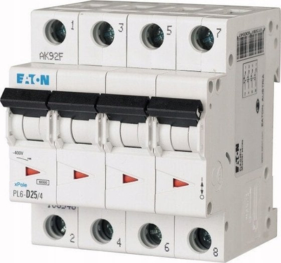 Ndërprerës mbi-rryme Eaton PL6-D25/4, 4P, 25A, 6kA, karakteristikë D