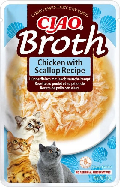 Brod për mace CIAO me pulë dhe kallam deti, 40g
