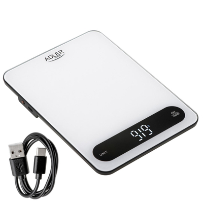Peshorja e kuzhinës Adler AD 3177, 10 kg, USB-C, e bardhë
