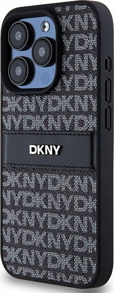 Kapak telefoni DKNY PU Leather Repeat Pattern Tonal Stripe, për iPhone 15 Pro, i zi