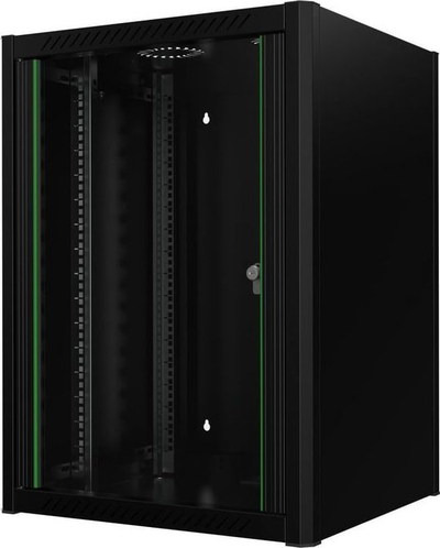Kabinet rack muri Lanview RWM16U56BL, 16U, derë xhami, i zi