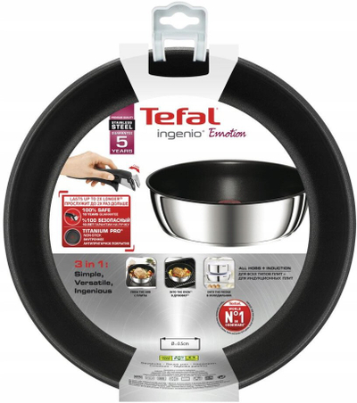 Tigan i thellë Tefal Ingenio Emotion 24cm, çelik inox, veshje jo ngjitëse, argjendtë