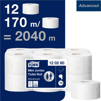 Letër higjienike Tork Mini Jumbo Advanced, 2 shtresa, e bardhë
