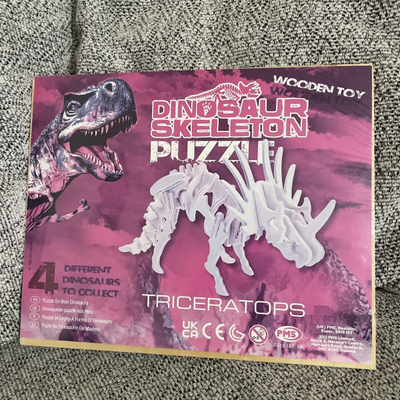 Puzzle druri “Dinosaur Skeleton”, 3D, për kalamaj, ngjyrë krem