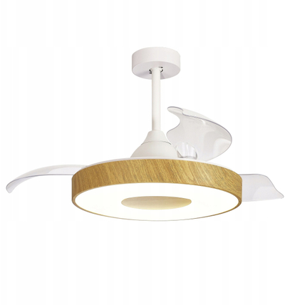 Ventilator tavani Conforama Ceiling Fan Acrylic Coin, LED, me telekomandë, i bardhë me dru