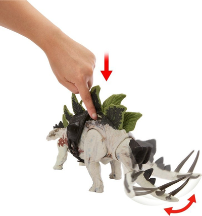 Lodër dinosauri Mattel Jurassic World Gigantic Trackers Stegosaurus, figurë e madhe, me këmbë edhe bisht që lëvizin, shumëngjyrëshe