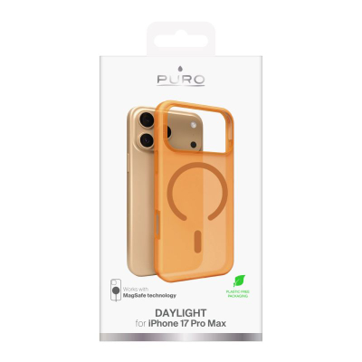 Kapak telefoni Puro Daylight për iPhone 17 Pro Max, silikon, MagSafe, portokalli gjysmë i tejdukshëm