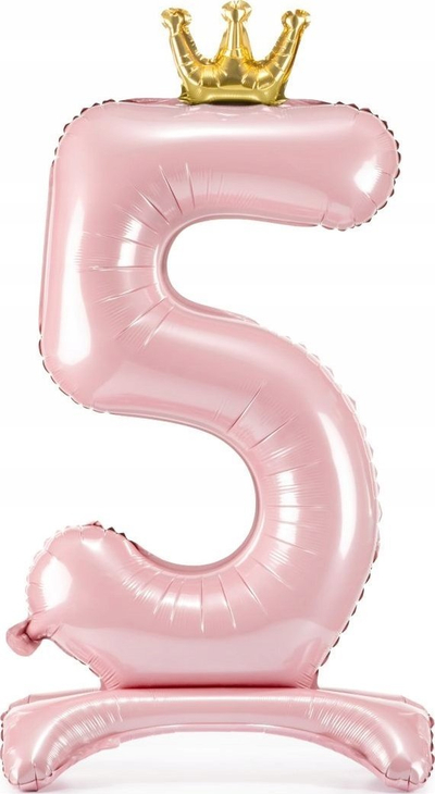Ballon numër 5 që rri në këmbë me kurorë, rozë e hapur