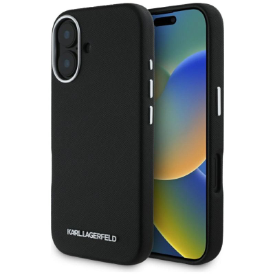 Mbrojtëse telefoni Karl Lagerfeld Saffiano, MagSafe, për iPhone 16, e zezë