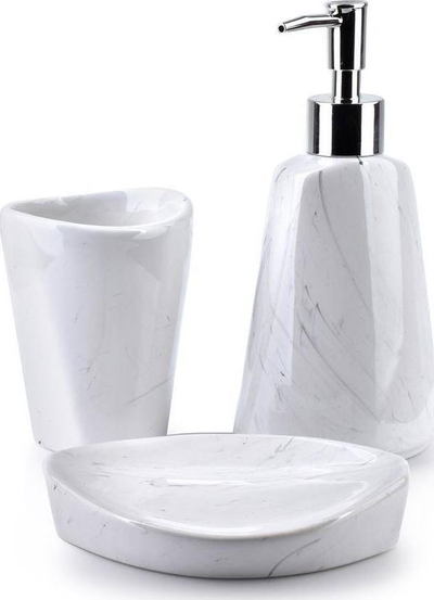 Set banjoje BathLAB MONDEX Ori Stripe, 3 pjesë, qeramike, mermer e bardhë