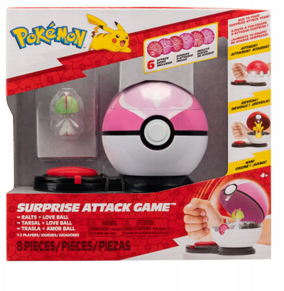 Set loje Jazwares Pokémon Surprise Attack, figurë Ralts 5 cm, PokeBall me disqe sulmi, shumëngjyrëshe