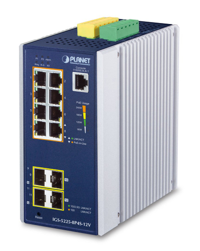 Switch industrial Planet IGS-5225-8P4S, 8xGE PoE+, 4xSFP, alumini blu