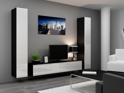 Komodë TV Bed RTV VIGO180, 180cm, panel druri, e zezë me të bardhë