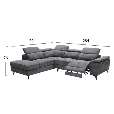 Divan këndor RESTRO HM3339.01L, kënd majtas, relaks elektrik, gri
