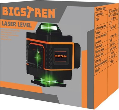Nivel lazer Bigstern Green Line 4D, rreze 25 m, IP54, i gjelbër
