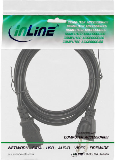Kabllo rryme InLine, prizë USA në IEC C13 3 pin, 18 AWG, 1m, e zezë