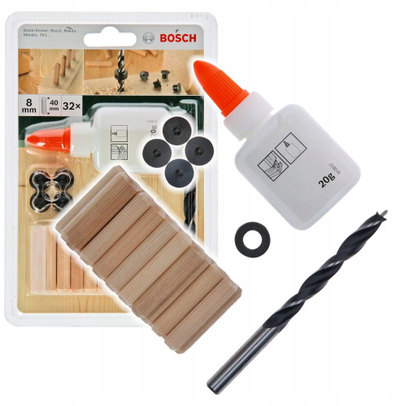 Set kunjash druri Bosch Dowel, 8mm x 40mm, 32 copë, kafe