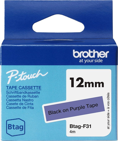 Rrip etiketa Brother BTAGF31, 12mm, tekst i zi në vjollcë