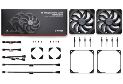 Ventilator PC Noctua NF-A14x25 G2 PWM Sx2-PP chromax.black, set 2x 140mm, PWM, i zi