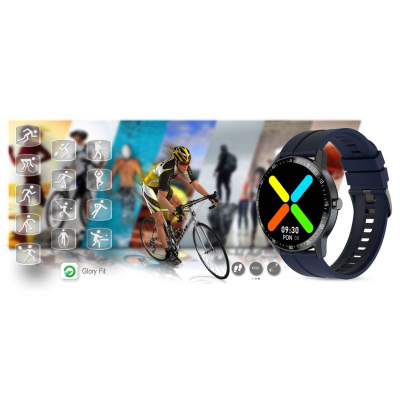 Smartwatch G.Rossi SW018-5, orë e rrumbullakët me ngjyra, rrip silikoni, blu e errët