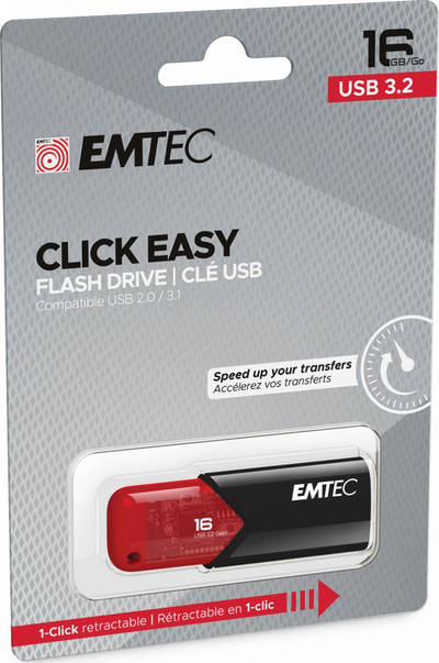 USB Flash Emtec Click Easy, 256GB, USB 3.2 Gen 1, e zezë me të kuqe