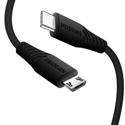 Kabllo Swissten MicroUSB / USB-C, 3A, 1.0m, e zezë
