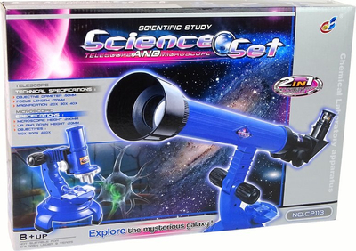Set lodër teleskop dhe mikroskop Science Set, 2 në 1, 20x 30x 40x, blu