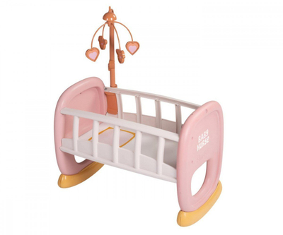Djep lodër për kuklla Smoby Baby Nurse, me karusel, për kuklla deri 42 cm, rozë