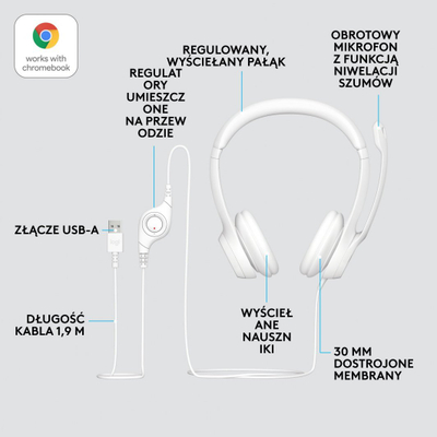 Kufje me mikrofon Logitech H390, me kabllo, të bardha 