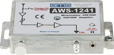 Amplifikator antene AMS AWS-1241, për sinjal TV, kompakt, gri