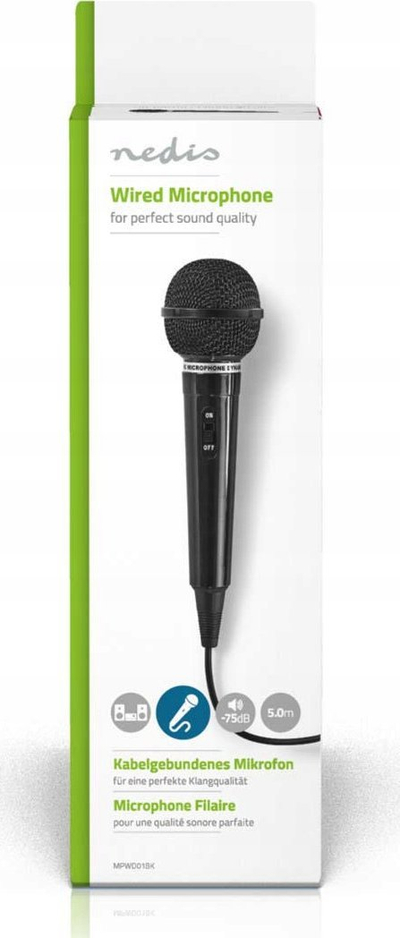 Mikrofon Nedis Uni-Directional, dinamik me kabllo 5m, 80Hz-13kHz, i zi