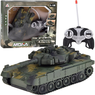 Играчка тенк со далечински управувач Jokomisiada RC0728, ротирачка кула, светла и реалистични звуци, повеќебоен