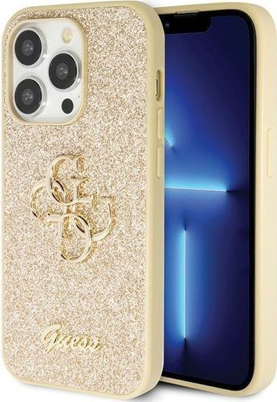 Kuti mbrojtëse GUESS Glitter, për iPhone 14 Pro, transparente me shkëlqim, me ar