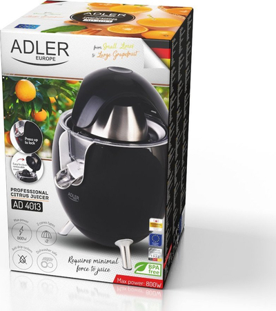 Shtrydhëse agrumesh Adler AD 4013B, 800W, sistem anti-pikim, e zezë