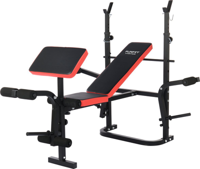 Stol ushtrimesh FUNFIT Preacher Curl, i rregullueshëm, palos, ngjyrë zi me të kuqe