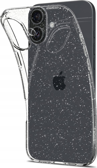 Kapak telefoni Spigen Liquid Crystal Glitter për iPhone 16 Plus, TPU i butë, rri mirë me karikim wireless, transparent me shkëlqim