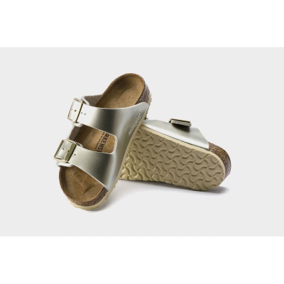 Sandale për kalamaj Birkenstock Arizona Kids Birko Flor, Regular Fit, me efekt metalik, ngjyrë argjendi
