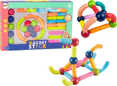Lodër me blloqe magnetike LEAN Toys Magnet Stick, 36 copë, me shumë ngjyra