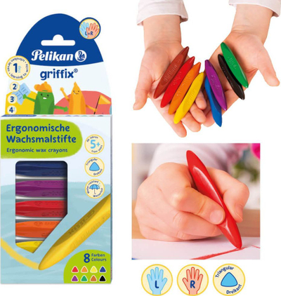 Ngjyrosa dylli Pelikan Griffix, set 8 ngjyra, trekëndore ergonomike, shumëngjyrëshe