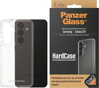 Mbrojtëse telefoni PanzerGlass HardCase D3O për Samsung Galaxy S24, pjesa mbrapa transparente, transparente