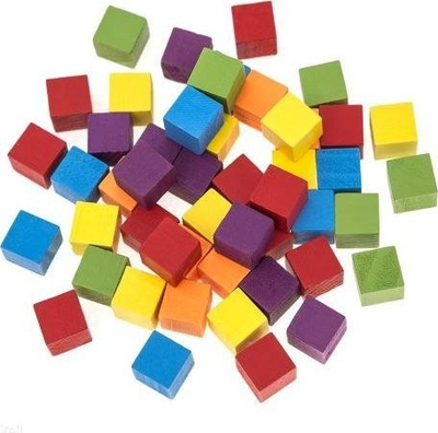 Kubëza druri me ngjyra FJM, 15x15 mm, set me 49 copë, shumëngjyrëshe
