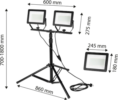 Reflektor i dyfishtë NEO TOOLS 200W LED, 17000 lm, me tripod