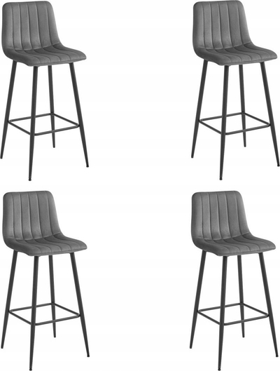Set karrigesh bari POZZA, velvet gri, këmbë të zeza, 4 copë