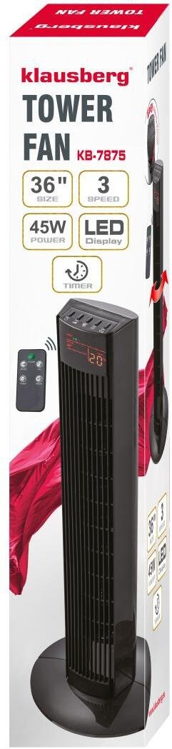 Ventilator kolonë Klausberg KB-7875, 91 cm, 45W, me telekomandë, i zi