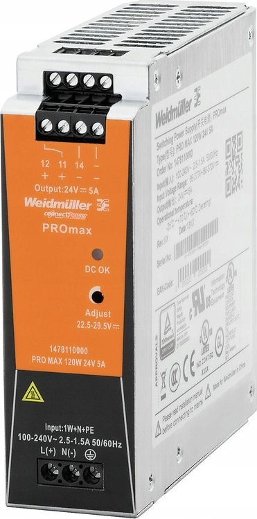 Напојување со еднонасочна струја Веидмилер ПРО МАКС 1478110000, 120W, 24V 5A, сиво
