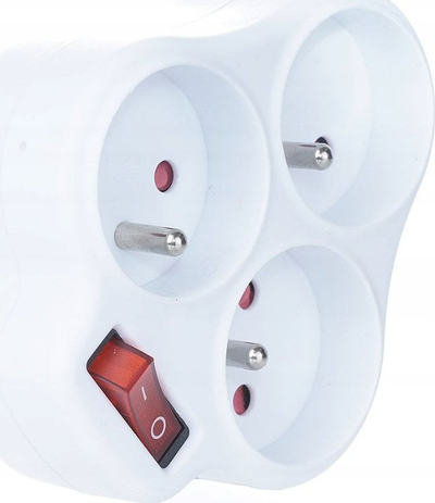 Ndarës elektrik me tokëzim Thief Grounding Switch, 3 dalje, 16A 3680W, IP20, i bardhë
