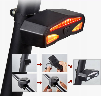 Lampë mbrapa biçiklete Gotel L8O LED, me sinjale kthese, USB‑C, e zezë
