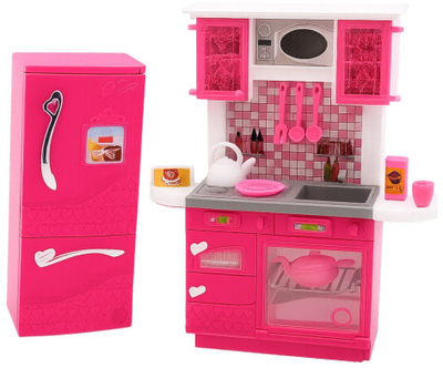 Set kuzhine lodër Leantoys, frigorifer dhe furrë, me aksesorë, rozë